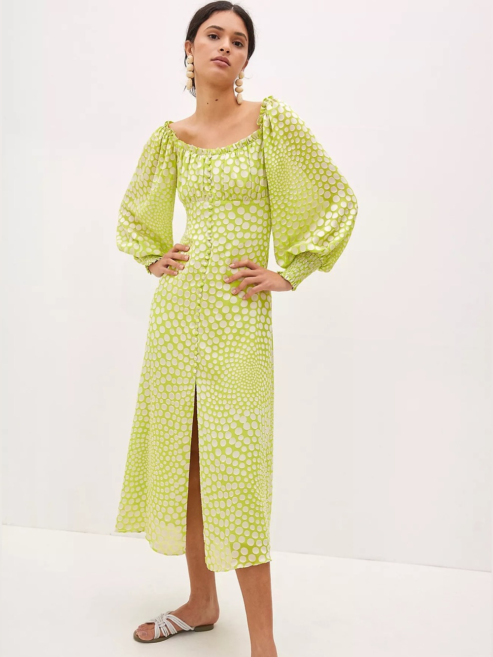 NWT Anthropologie Exquise Meryl Midi Dress Polka Dot Balloon Sleeves Medium